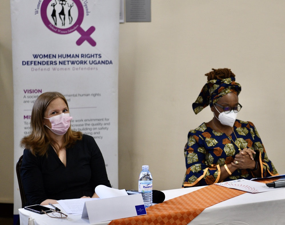 Ms. Anna Marrifield, the Deputy Ambassador EU Delegation to Uganda (on the right) and Ms. Kemi, UN Women representative (on the left) during the launch