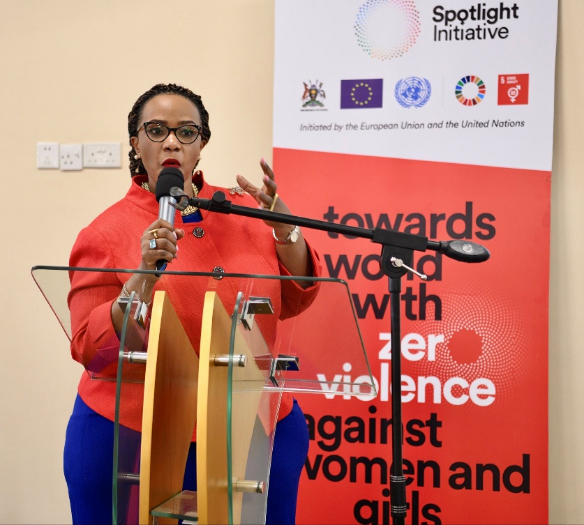 Ms. Nakaweesi Solome, an international consultant and a human rights advocate presenting the safety guidelines during the launch.