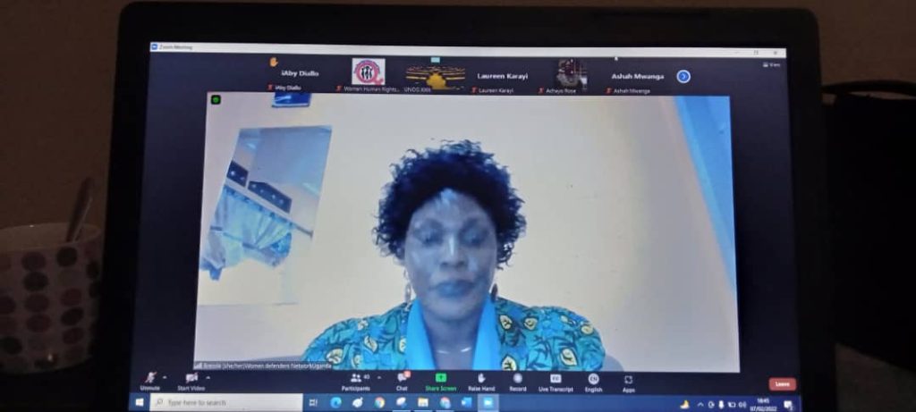 Brenda Kugonza presents statement during Zoom meeting on February 7th 2022
