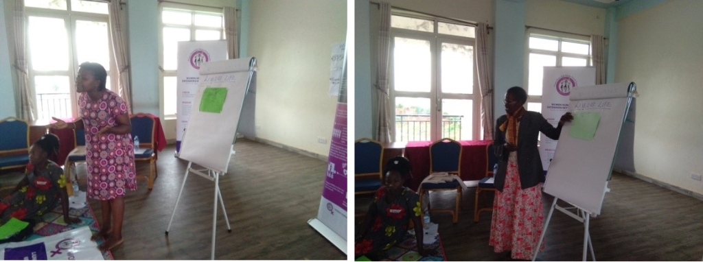 Ms. Ayo Juliet (left) and Ms. Okello Justin (right) demonstrating their rivers of life