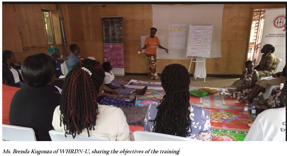 Brenda Kugonza (WHRDNU) gives objectives of the training)