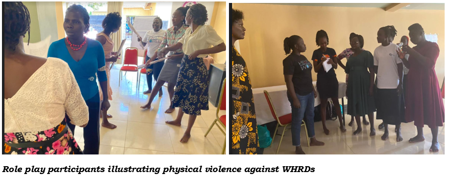Role play of participants showcasing violence against WHRDs